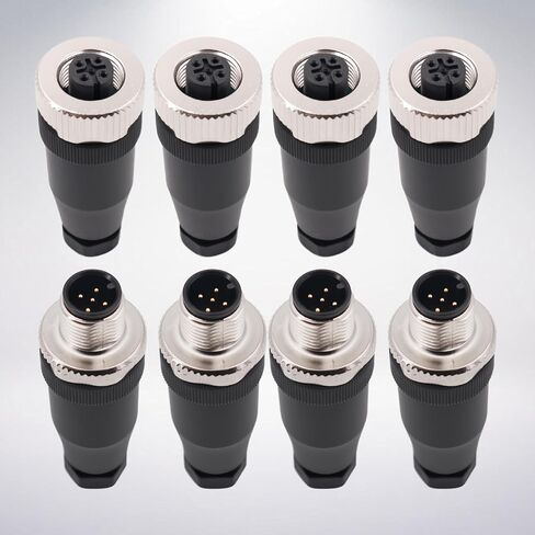 M12 Aviation Connector,4 pcs 4-Pin Female Right Angle Socket Panel A Code Field Wireable IP67 Waterproof Industrial Circular Connector in Kuwait