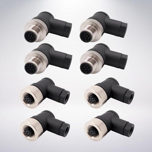 M12 Aviation Connector,4 pcs 4-Pin Female Right Angle Socket Panel A Code Field Wireable IP67 Waterproof Industrial Circular Connector in Kuwait