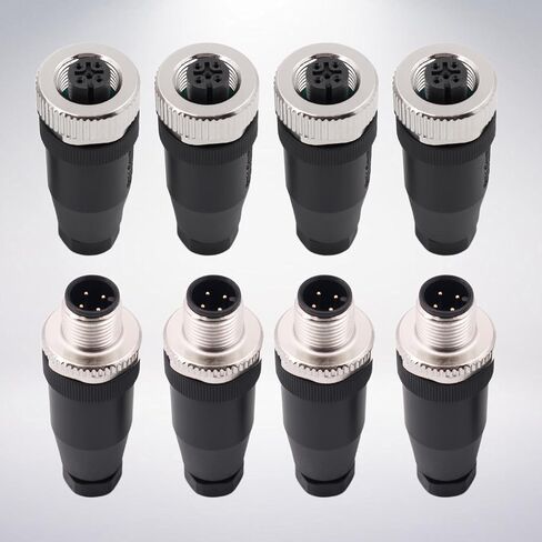 M12 Aviation Connector,4 pcs 4-Pin Female Right Angle Socket Panel A Code Field Wireable IP67 Waterproof Industrial Circular Connector in Kuwait