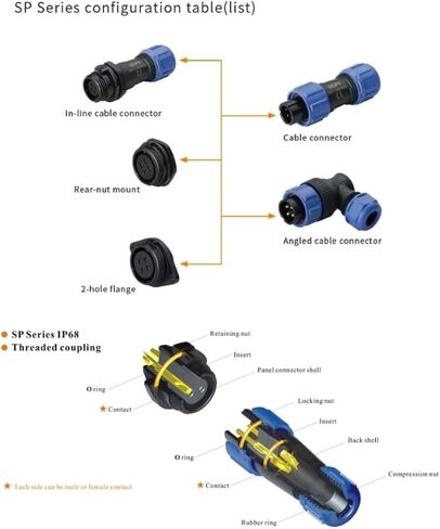Weipu SP21 2 Pin Connector for BLUETTI AC200MAX AC300 Portable Power Station 12V 30A DC Port Circular Connector Plug Waterproof IP68 Industrial Solar Electrical SP2110/P in Kuwait