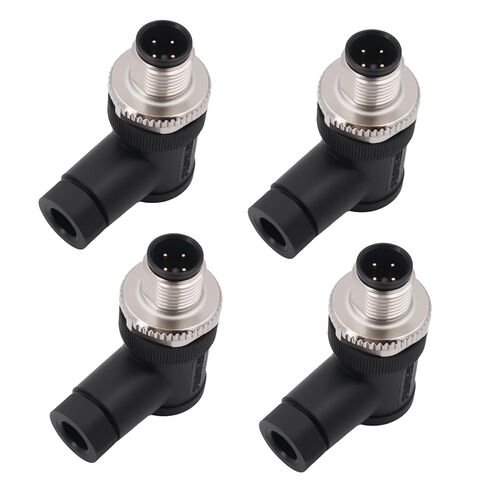 M12 Aviation Connector,4 pcs 4-Pin Female Right Angle Socket Panel A Code Field Wireable IP67 Waterproof Industrial Circular Connector in Kuwait