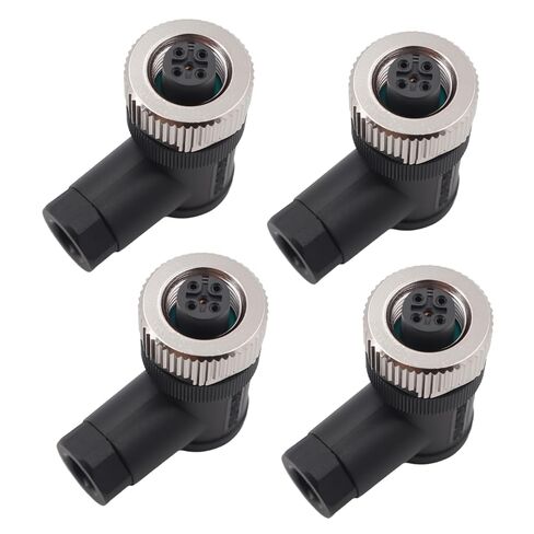M12 Aviation Connector,4 pcs 4-Pin Female Right Angle Socket Panel A Code Field Wireable IP67 Waterproof Industrial Circular Connector in Kuwait
