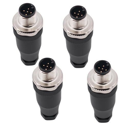 M12 Aviation Connector,4 pcs 4-Pin Female Right Angle Socket Panel A Code Field Wireable IP67 Waterproof Industrial Circular Connector in Kuwait