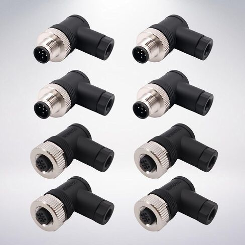 M12 Aviation Connector,4 pcs 4-Pin Female Right Angle Socket Panel A Code Field Wireable IP67 Waterproof Industrial Circular Connector in Kuwait