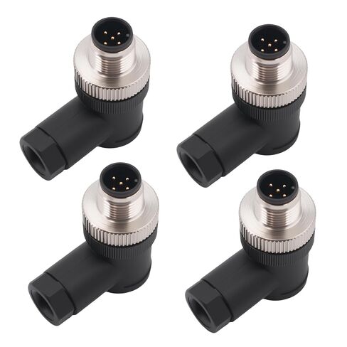 M12 Aviation Connector,4 pcs 4-Pin Female Right Angle Socket Panel A Code Field Wireable IP67 Waterproof Industrial Circular Connector in Kuwait