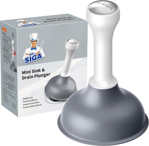 مكبس تصريف صغير من MR.SIGA، مكبس تصريف بالوعة مع شفط قوي، تصميم مضغوط، مكبس صغير قوي لأحواض الحمام، أحواض المطبخ، أحواض الاستحمام، مصارف الدش، الطول 6.3 بوصة (16 سم)، أبيض ورمادي in Kuwait