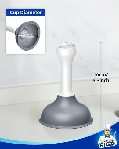 مكبس تصريف صغير من MR.SIGA، مكبس تصريف بالوعة مع شفط قوي، تصميم مضغوط، مكبس صغير قوي لأحواض الحمام، أحواض المطبخ، أحواض الاستحمام، مصارف الدش، الطول 6.3 بوصة (16 سم)، أبيض ورمادي in Kuwait