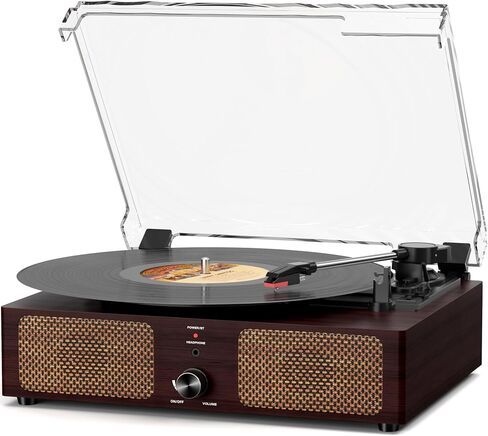 Vinyl Record Player Turntable with Built-in Bluetooth Receiver & 2 Stereo Speakers, 3 Speed 3 Size Portable Retro Record Player for Entertainment and Home Decoration in Kuwait