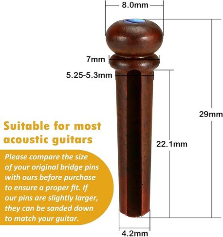 6Pcs Rosewood Guitar Bridge Pins with Abalone Dot Inlays, Slotted String Pegs for Acoustic Guitar (Red Brown) in Kuwait