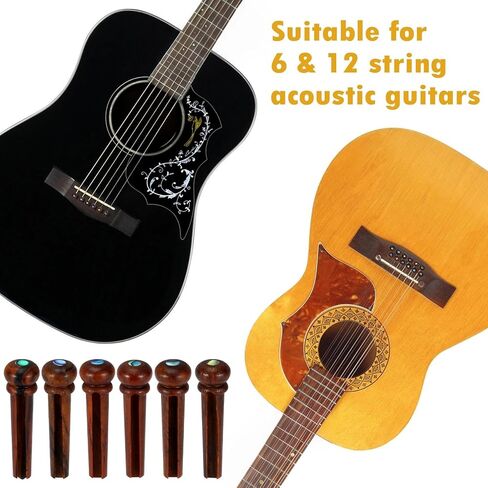 6Pcs Rosewood Guitar Bridge Pins with Abalone Dot Inlays, Slotted String Pegs for Acoustic Guitar (Red Brown) in Kuwait