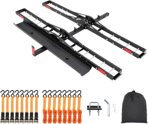 Heavy Duty Motorcycle Carrier for 2 Bikes, Hitch Mount Rack with Ramp for Dirt Bikes & Ebikes, 600 lbs Capacity with Ratchet Straps and Stabilizers, Receiver Hitch Ebike Carrier in Kuwait