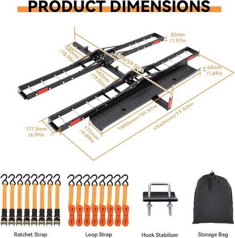 Heavy Duty Motorcycle Carrier for 2 Bikes, Hitch Mount Rack with Ramp for Dirt Bikes & Ebikes, 600 lbs Capacity with Ratchet Straps and Stabilizers, Receiver Hitch Ebike Carrier in Kuwait