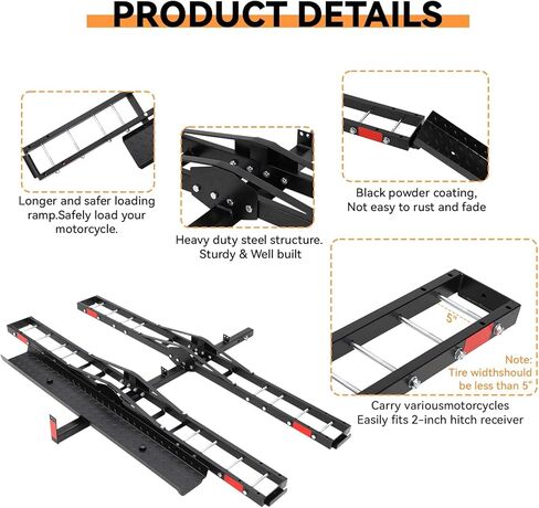 Heavy Duty Motorcycle Carrier for 2 Bikes, Hitch Mount Rack with Ramp for Dirt Bikes & Ebikes, 600 lbs Capacity with Ratchet Straps and Stabilizers, Receiver Hitch Ebike Carrier in Kuwait