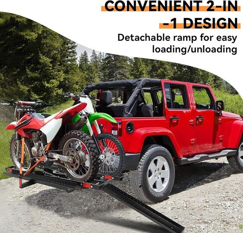 Heavy Duty Motorcycle Carrier for 2 Bikes, Hitch Mount Rack with Ramp for Dirt Bikes & Ebikes, 600 lbs Capacity with Ratchet Straps and Stabilizers, Receiver Hitch Ebike Carrier in Kuwait