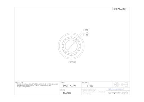 Timken HM89446 مخروط تجميع السباق الداخلي بمحمل أسطواني مدبب، فولاذ، بوصة، القطر الداخلي 1.3750 بوصة، عرض المخروط 1.125 بوصة in Kuwait
