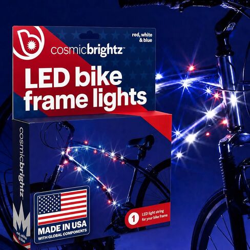 ضوء إطار الدراجة LED الوطني من Brightz CosmicBrightz - سلسلة LED صغيرة باللونين الأحمر والأبيض والأزرق بطول 6.5 قدم لتزيين الدراجة في الرابع من يوليو - صُنع في الولايات المتحدة الأمريكية بمواد من مصادر عالمية in Kuwait