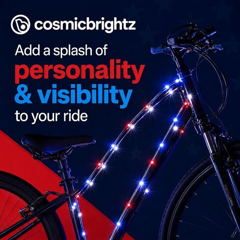 ضوء إطار الدراجة LED الوطني من Brightz CosmicBrightz - سلسلة LED صغيرة باللونين الأحمر والأبيض والأزرق بطول 6.5 قدم لتزيين الدراجة في الرابع من يوليو - صُنع في الولايات المتحدة الأمريكية بمواد من مصادر عالمية in Kuwait