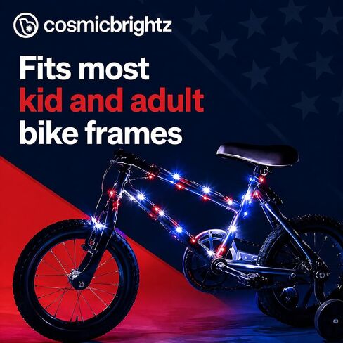ضوء إطار الدراجة LED الوطني من Brightz CosmicBrightz - سلسلة LED صغيرة باللونين الأحمر والأبيض والأزرق بطول 6.5 قدم لتزيين الدراجة في الرابع من يوليو - صُنع في الولايات المتحدة الأمريكية بمواد من مصادر عالمية in Kuwait