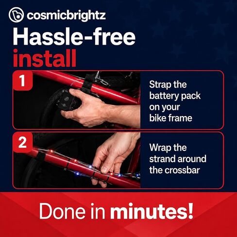 ضوء إطار الدراجة LED الوطني من Brightz CosmicBrightz - سلسلة LED صغيرة باللونين الأحمر والأبيض والأزرق بطول 6.5 قدم لتزيين الدراجة في الرابع من يوليو - صُنع في الولايات المتحدة الأمريكية بمواد من مصادر عالمية in Kuwait