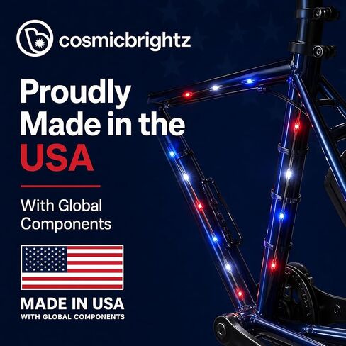 ضوء إطار الدراجة LED الوطني من Brightz CosmicBrightz - سلسلة LED صغيرة باللونين الأحمر والأبيض والأزرق بطول 6.5 قدم لتزيين الدراجة في الرابع من يوليو - صُنع في الولايات المتحدة الأمريكية بمواد من مصادر عالمية in Kuwait