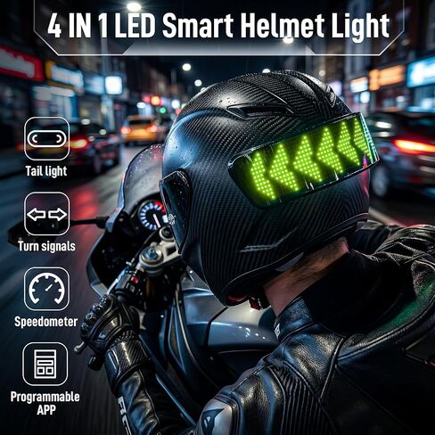 ضوء خوذة LED ذكي مع التحكم في التطبيق - مصباح خلفي لخوذة الدراجات النارية وركوب الدراجات 4 في 1 مع عداد السرعة التلقائي، وإشارات الانعطاف، وضوء الفرامل وشاشة قابلة للبرمجة - مصابيح LED RGB عالية الدقة، مقاومة للماء in Kuwait