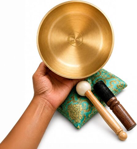 BeMindful Bowl CUE Meditation Edition, 6 Inch Tibetan Singing Bowl Set with Free Meditation Course, Gift Box, Cushion, Wooden & Rubber Mallets for Sound Healing, Yoga, Mindfulness Gift in Kuwait