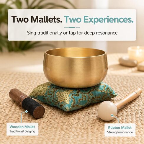 BeMindful Bowl CUE Meditation Edition, 6 Inch Tibetan Singing Bowl Set with Free Meditation Course, Gift Box, Cushion, Wooden & Rubber Mallets for Sound Healing, Yoga, Mindfulness Gift in Kuwait