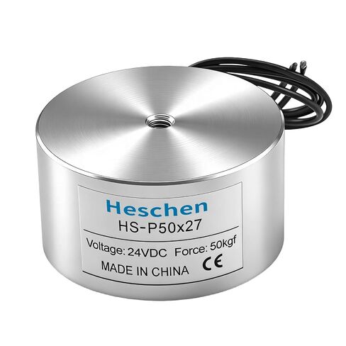 Heschen DC Holding Electromagnet HS-P50x27 Suction Cup Magnet, 50x27mm, DC 24V | 50mm diameter, 27mm height, heavy duty solenoid magnet, material handling lift, packing conveyor hardware in Kuwait