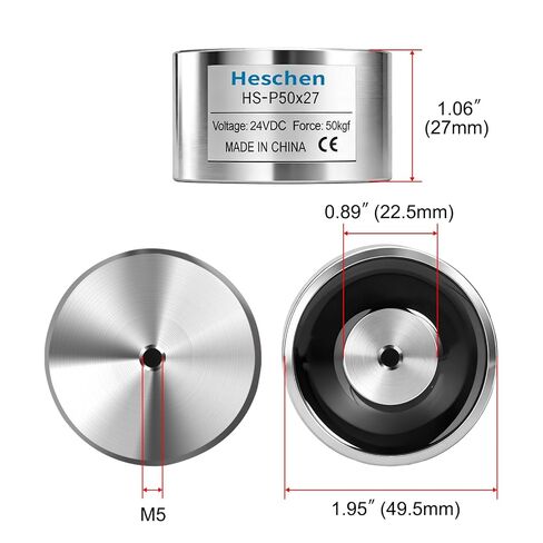 Heschen DC Holding Electromagnet HS-P50x27 Suction Cup Magnet, 50x27mm, DC 24V | 50mm diameter, 27mm height, heavy duty solenoid magnet, material handling lift, packing conveyor hardware in Kuwait