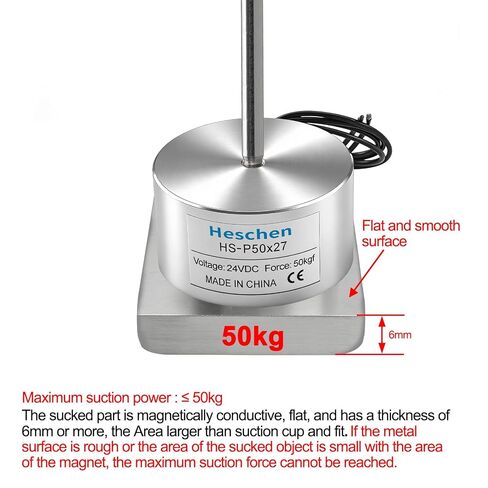 Heschen DC Holding Electromagnet HS-P50x27 Suction Cup Magnet, 50x27mm, DC 24V | 50mm diameter, 27mm height, heavy duty solenoid magnet, material handling lift, packing conveyor hardware in Kuwait