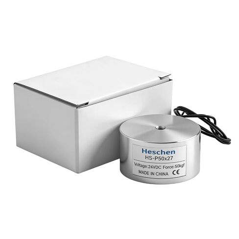 Heschen DC Holding Electromagnet HS-P50x27 Suction Cup Magnet, 50x27mm, DC 24V | 50mm diameter, 27mm height, heavy duty solenoid magnet, material handling lift, packing conveyor hardware in Kuwait