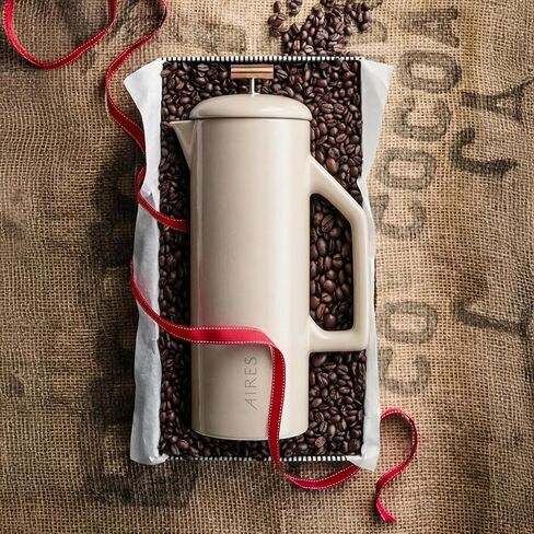Aires Ceramic French Press Coffee Maker-34 أوقية حجرية محاكمة للحرارة-لون محايد أنيق-مستوحى من ثقافة القهوة بوينس آيرس-جاهزة للهدية مع دليل باريستا تخمير in Kuwait