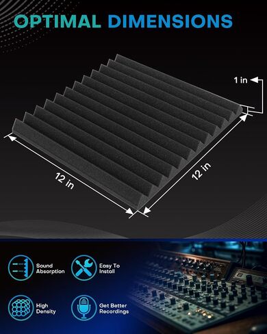 52 Pack Acoustic Foam Panels, 1 X 12 X 12 Inches Sound Proof Foam Panels for Walls, High Density Acoustic Panels Sound Absorbing, Black White Noise Cancelling Studio Wedges (NOT INCLUDE ADHESIVE) in Kuwait
