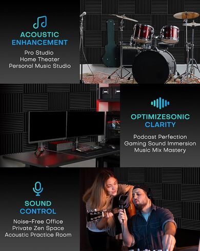 52 Pack Acoustic Foam Panels, 1 X 12 X 12 Inches Sound Proof Foam Panels for Walls, High Density Acoustic Panels Sound Absorbing, Black White Noise Cancelling Studio Wedges (NOT INCLUDE ADHESIVE) in Kuwait