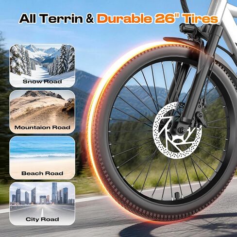 26" Electric Bike for Adults Teens Ebike with 4 Modes & 7-Speed,UL2849 Certified,1200W Peak Motor,28Mph & 50Miles,Internal Battery,Full Shock Absorber,City Commuter in Kuwait