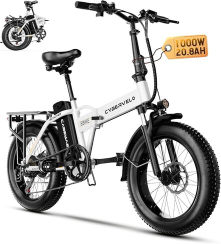 دراجة كهربائية قابلة للطي Cybervelo 750 وات، 48 فولت 20.8 أمبير/50 أمبير، دراجة إلكترونية كبيرة ببطارية قابلة للإزالة، نطاق أقصى 80 ميل، دراجة كهربائية بإطار عريض 20 بوصة للبالغين، دراجات كهربائية للبالغين للتنقل in Kuwait