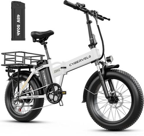 دراجة كهربائية قابلة للطي Cybervelo 750 وات، 48 فولت 20.8 أمبير/50 أمبير، دراجة إلكترونية كبيرة ببطارية قابلة للإزالة، نطاق أقصى 80 ميل، دراجة كهربائية بإطار عريض 20 بوصة للبالغين، دراجات كهربائية للبالغين للتنقل in Kuwait