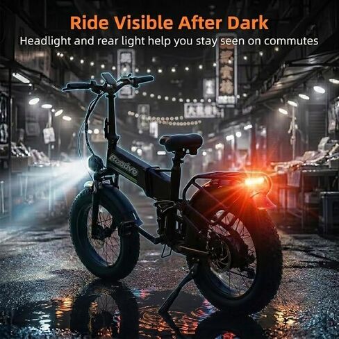 Roadvo 20x4.0 Fat Tire Electric Bike for Adults Commute | 48V/13Ah Removable Battery,UL Certified,Foldable,50 Miles,20MPH,1500W Peak Motor, Dual Disc Brakes, LCD,7-Speed & Suspension in Kuwait