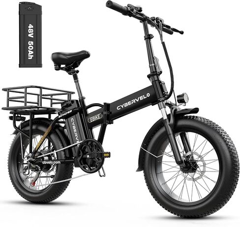 دراجة كهربائية قابلة للطي Cybervelo 750 وات، 48 فولت 20.8 أمبير/50 أمبير، دراجة إلكترونية كبيرة ببطارية قابلة للإزالة، نطاق أقصى 80 ميل، دراجة كهربائية بإطار عريض 20 بوصة للبالغين، دراجات كهربائية للبالغين للتنقل in Kuwait