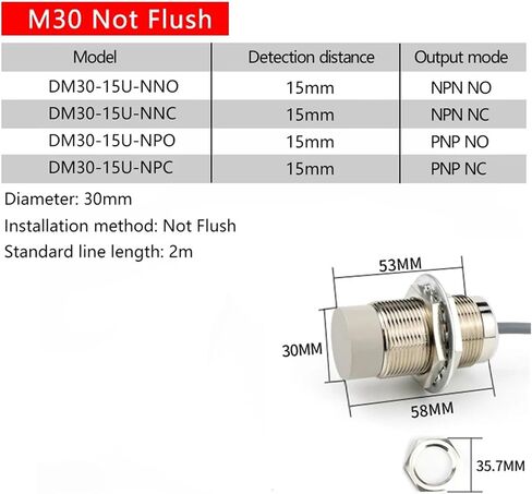 M30 Inductive Proximity Switch Sensor DC12V/24V(DM30-15U-N,PNP NC) in Kuwait