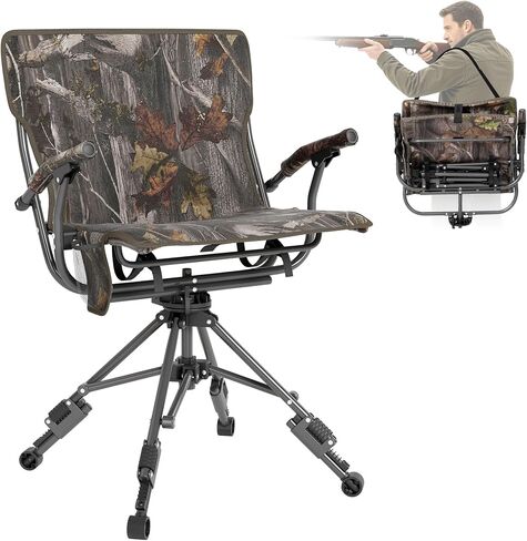 ALPHA CAMP Hunting Chair with 4 Unique Shooting Pedals, 360 Degree Silent Swivel Hunting Blind Chair, Tool-Free Assemble Hunting Seat with Camouflage Pattern in Kuwait