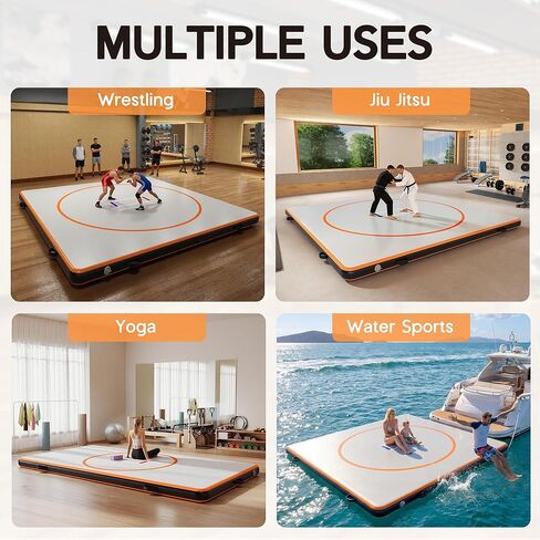 حصيرة مصارعة قابلة للنفخ مقاس 13FT /10FT /5FT من Specraft بسمك 4 بوصات من مادة PVC برتقالية/رمادية مقاومة للماء من Jiu Jitsu لجيو جيتسو، BJJ، MMA، المصارعة واليوجا المائية، داخلي/خارجي، تتضمن حقيبة غبار ومجموعة إصلاح in Kuwait