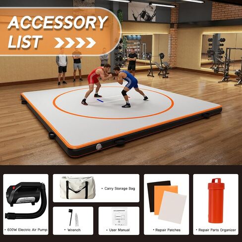 حصيرة مصارعة قابلة للنفخ مقاس 13FT /10FT /5FT من Specraft بسمك 4 بوصات من مادة PVC برتقالية/رمادية مقاومة للماء من Jiu Jitsu لجيو جيتسو، BJJ، MMA، المصارعة واليوجا المائية، داخلي/خارجي، تتضمن حقيبة غبار ومجموعة إصلاح in Kuwait