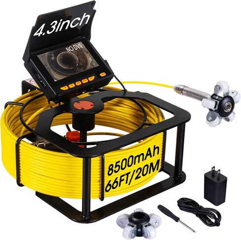 كاميرا الصرف الصحي 66 قدمًا، كاميرا أنابيب الصرف SPRIDRAIN HD 4.3 بوصة، مقاومة للماء IP68 تعمل تحت الماء حتى 10 أمتار، منظار فحص الصرف الصحي للسباك (يناسب الأنابيب> قطر 0.9 بوصة، 66 قدمًا / 20 مترًا) in Kuwait