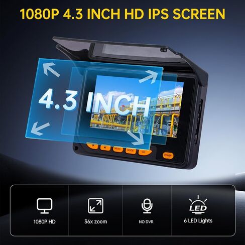 كاميرا الصرف الصحي 66 قدمًا، كاميرا أنابيب الصرف SPRIDRAIN HD 4.3 بوصة، مقاومة للماء IP68 تعمل تحت الماء حتى 10 أمتار، منظار فحص الصرف الصحي للسباك (يناسب الأنابيب> قطر 0.9 بوصة، 66 قدمًا / 20 مترًا) in Kuwait