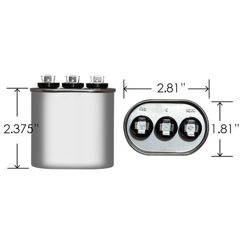 مكثف تشغيل بيضاوي 10+10 MFD 370 440 فولت VAC، يستبدل 12170 12970 CD10+10X370 CD10+10X440 P2911014 P291-1014 in Kuwait