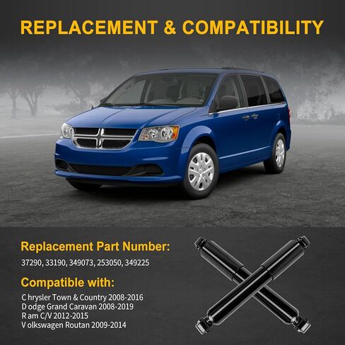 مجموعة ممتص الصدمات الخلفي 37290 لسيارة Ch r ysler Town & Country 2008-2016، Do dg e Grand Caravan 2008-2019، R a m C/V 2012-2015، Vo lks wag en Routan 2009-2014 - جانب السائق والراكب، عبوتان in Kuwait