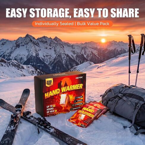 Hand Warmers Disposable 220/110/50/20 Pack - 12-Hour Long-Lasting Air-Activated Heat Packs - Odorless & Portable Hand, Body, Pocket Warmers for Skiing, Hunting, Hiking & Outdoor Activities in Kuwait
