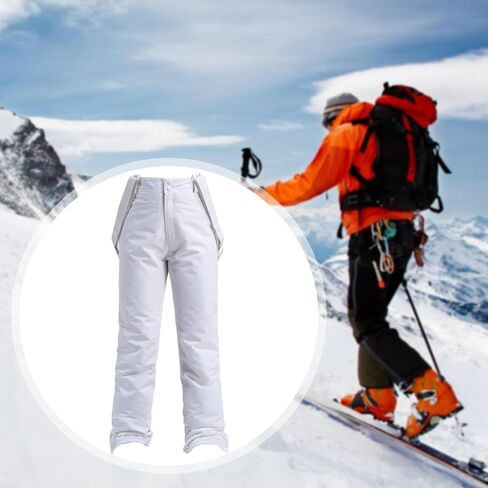 Vaveren Snowboard Pants Ski Bib، بنطلون مقاوم للماء، سميك كامل الطول على الجليد فضفاض للبالغين في الهواء الطلق وزرة فضفاضة، سروال تزلج، M أبيض in Kuwait