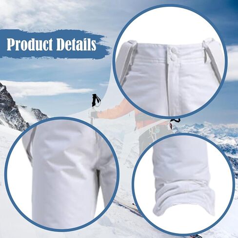 Vaveren Snowboard Pants Ski Bib، بنطلون مقاوم للماء، سميك كامل الطول على الجليد فضفاض للبالغين في الهواء الطلق وزرة فضفاضة، سروال تزلج، M أبيض in Kuwait